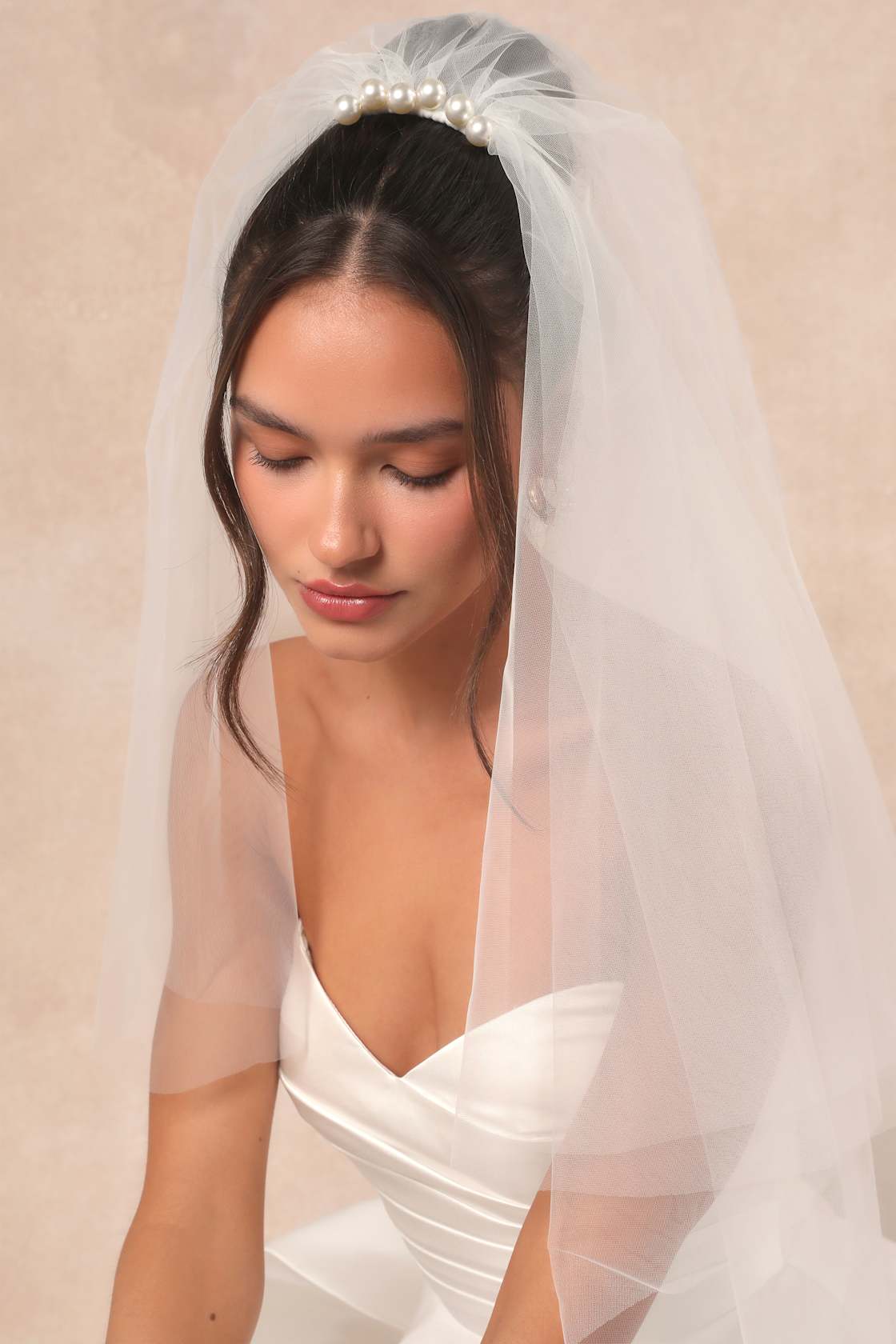 Unconditional White Tulle Pearl Layered Veil