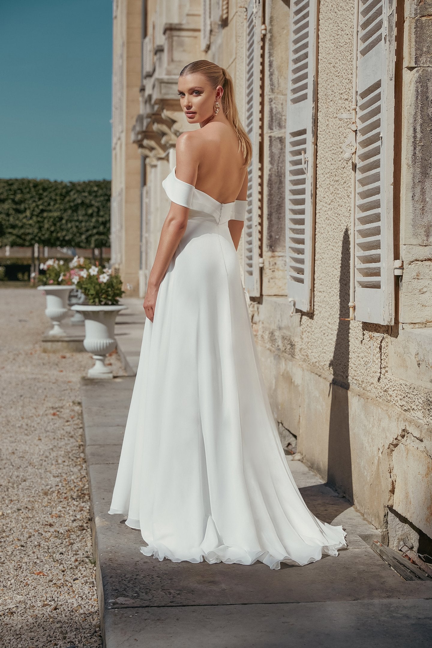 A-Line Bridal Gown with Cuffed Off-The-Shoulder Neckline
