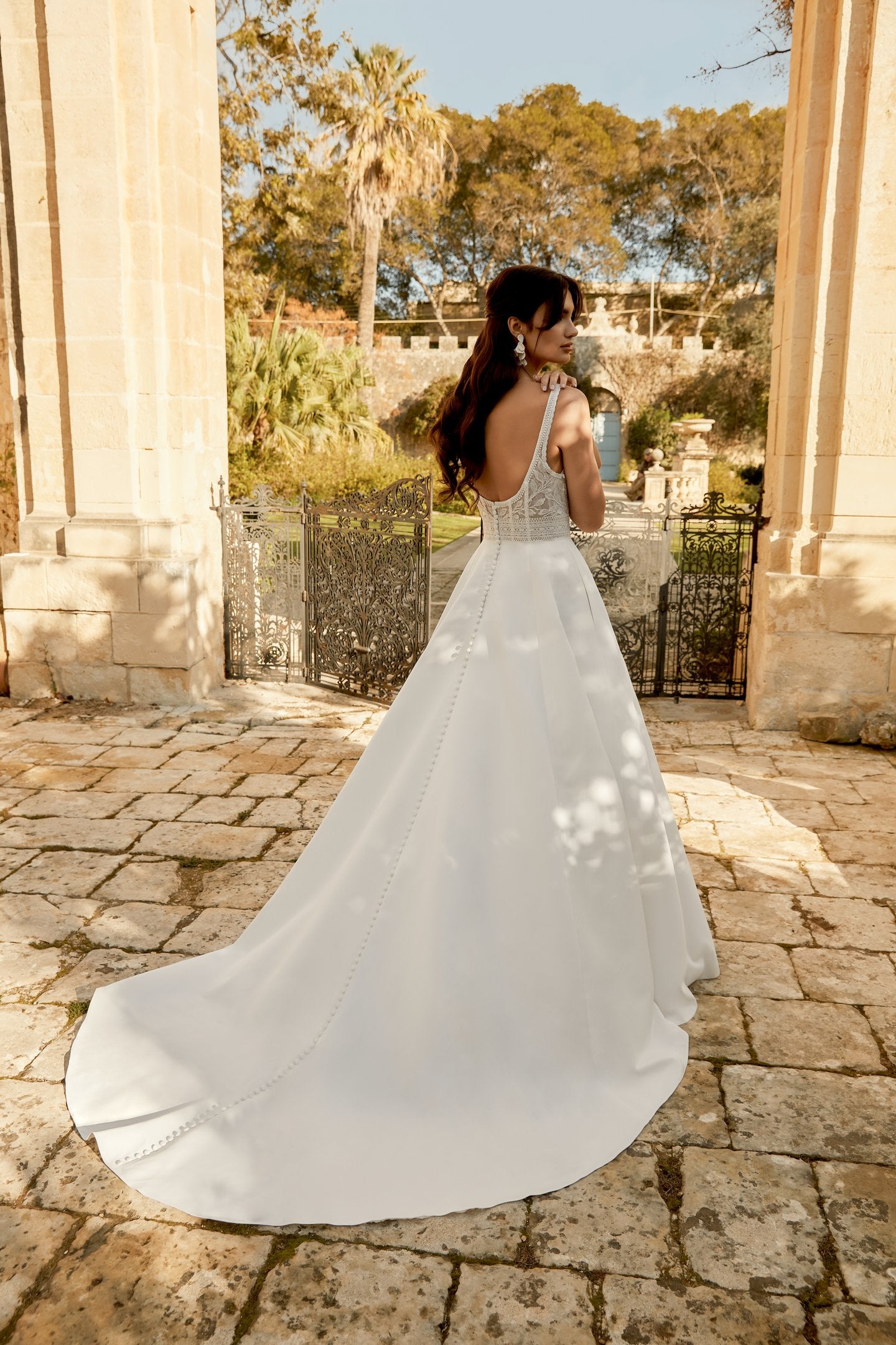 Lace and Satin A-Line with Square Neckline and Scoop Back