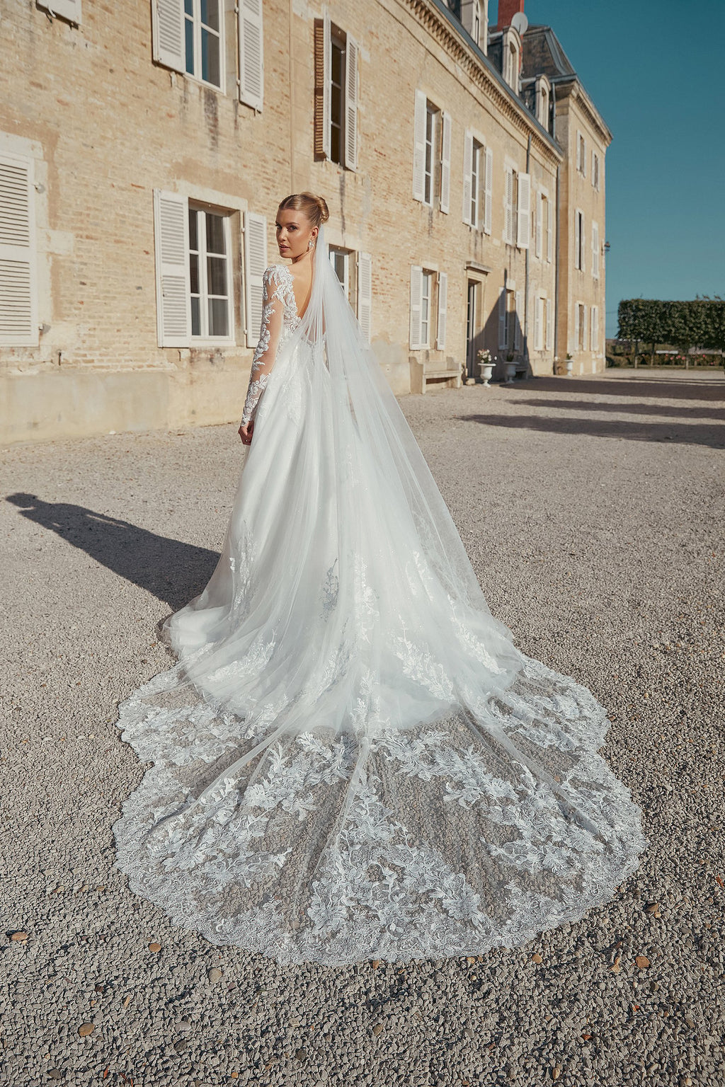 Long Sleeve Sparkle Tulle A-Line Bridal Gown with Dropped Waist