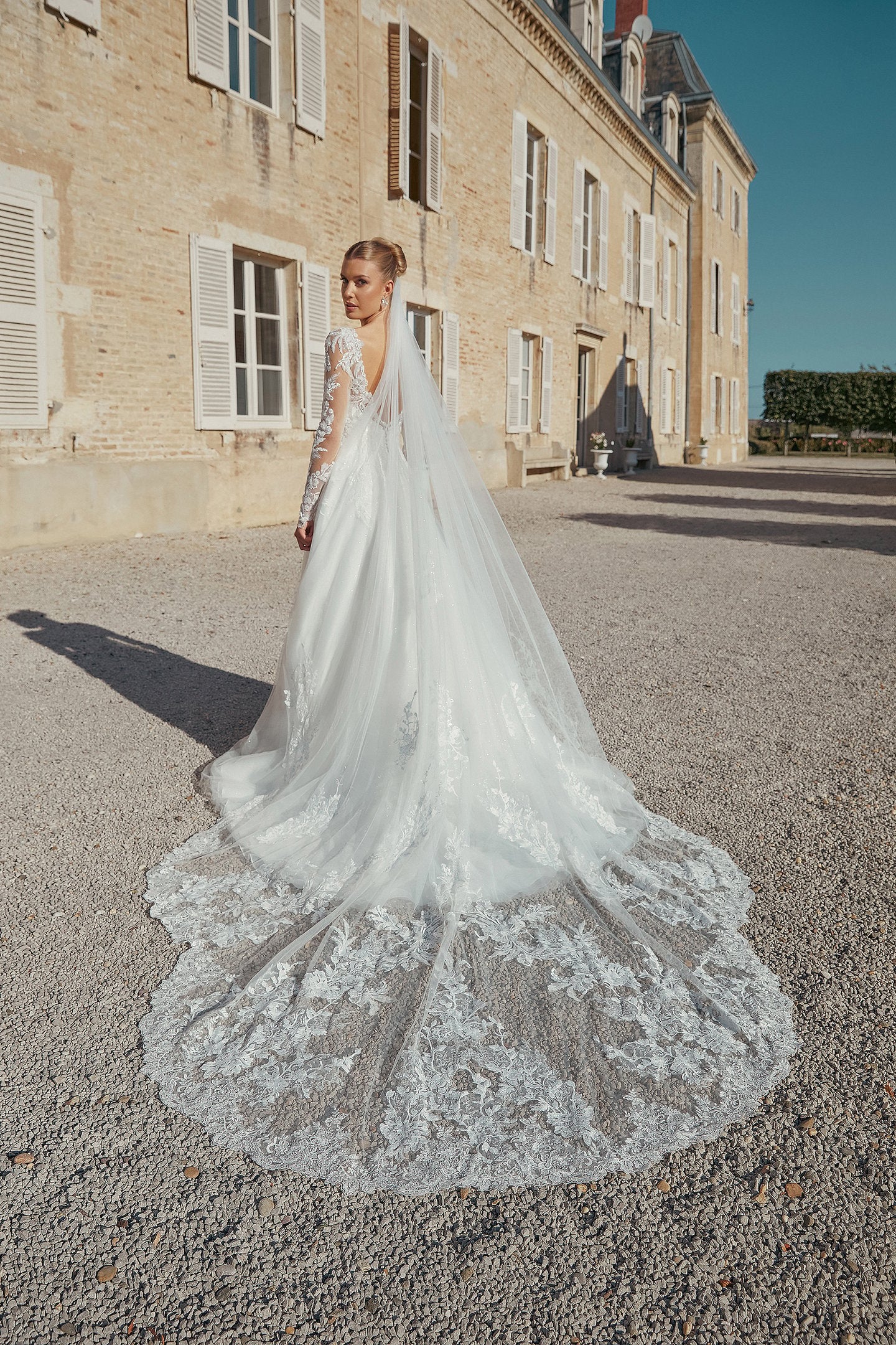Long Sleeve Sparkle Tulle A-Line Bridal Gown with Dropped Waist