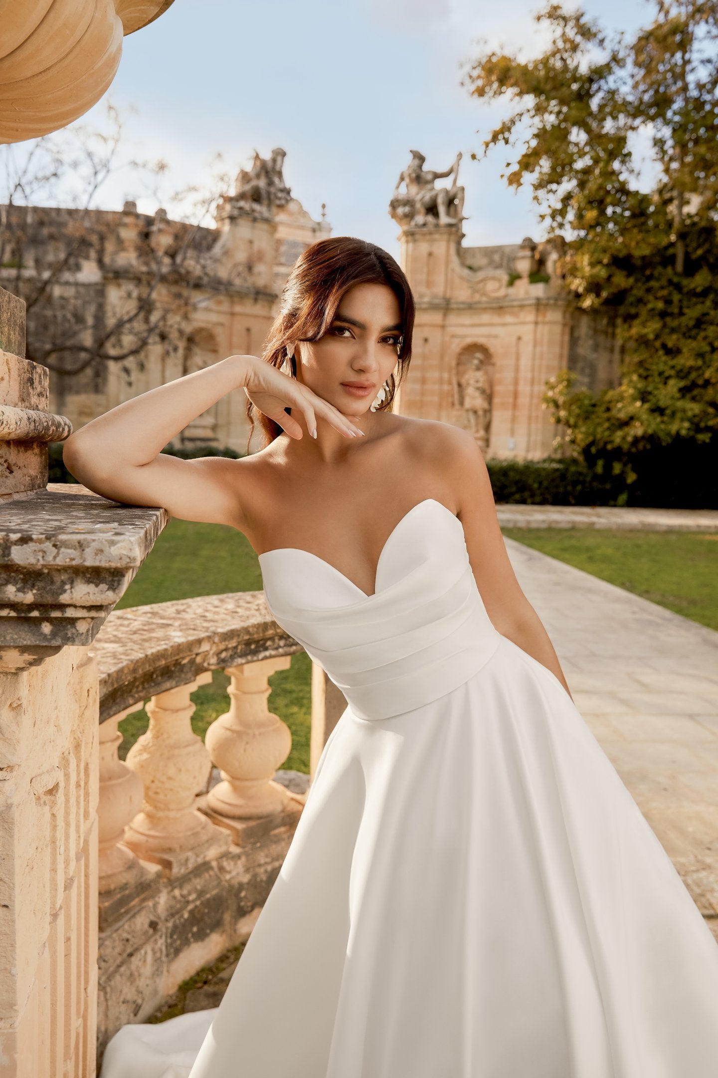 Mikado A-Line Gown with Plunging Sweetheart Neckline with Cowl Detail