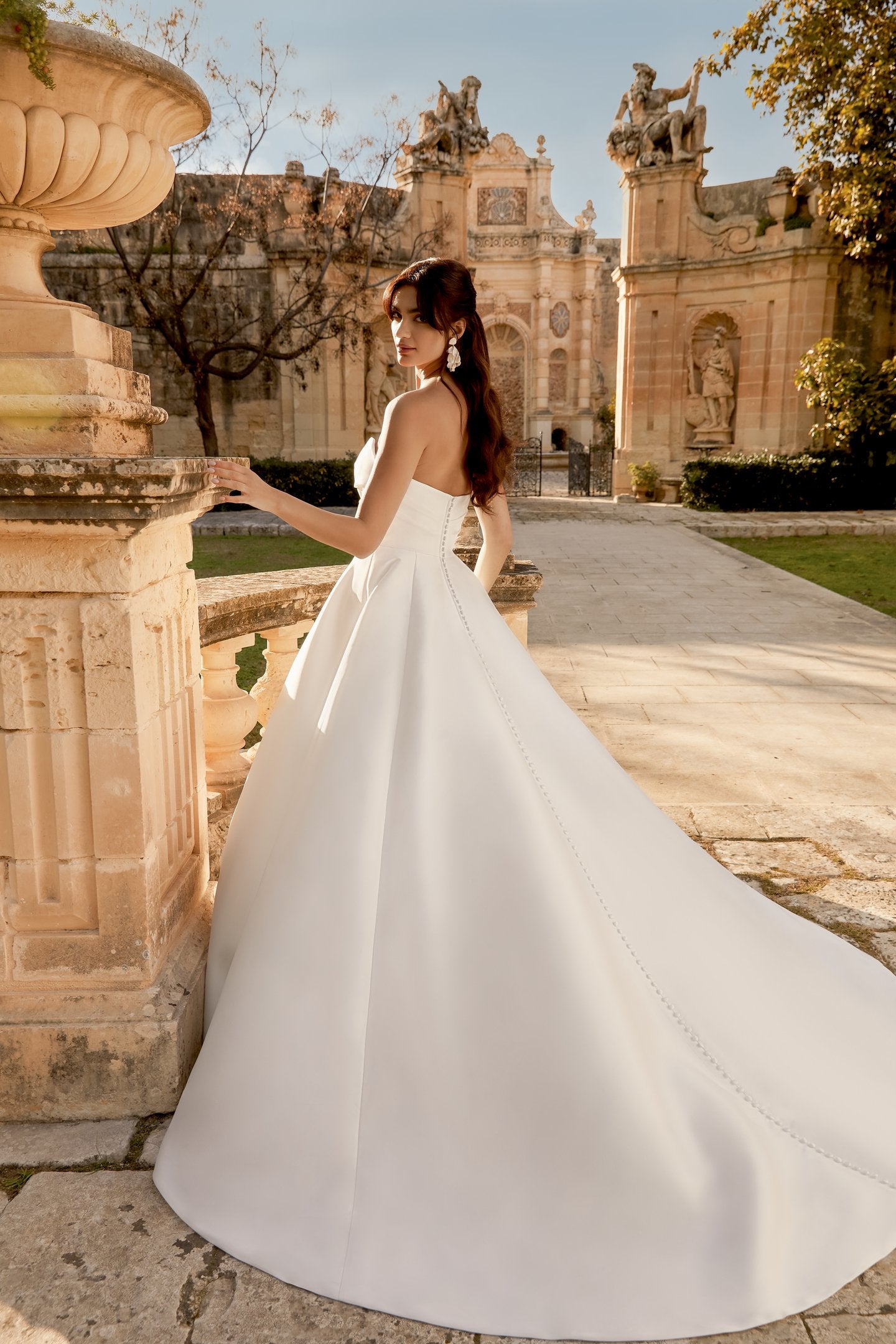 Mikado A-Line Gown with Plunging Sweetheart Neckline with Cowl Detail