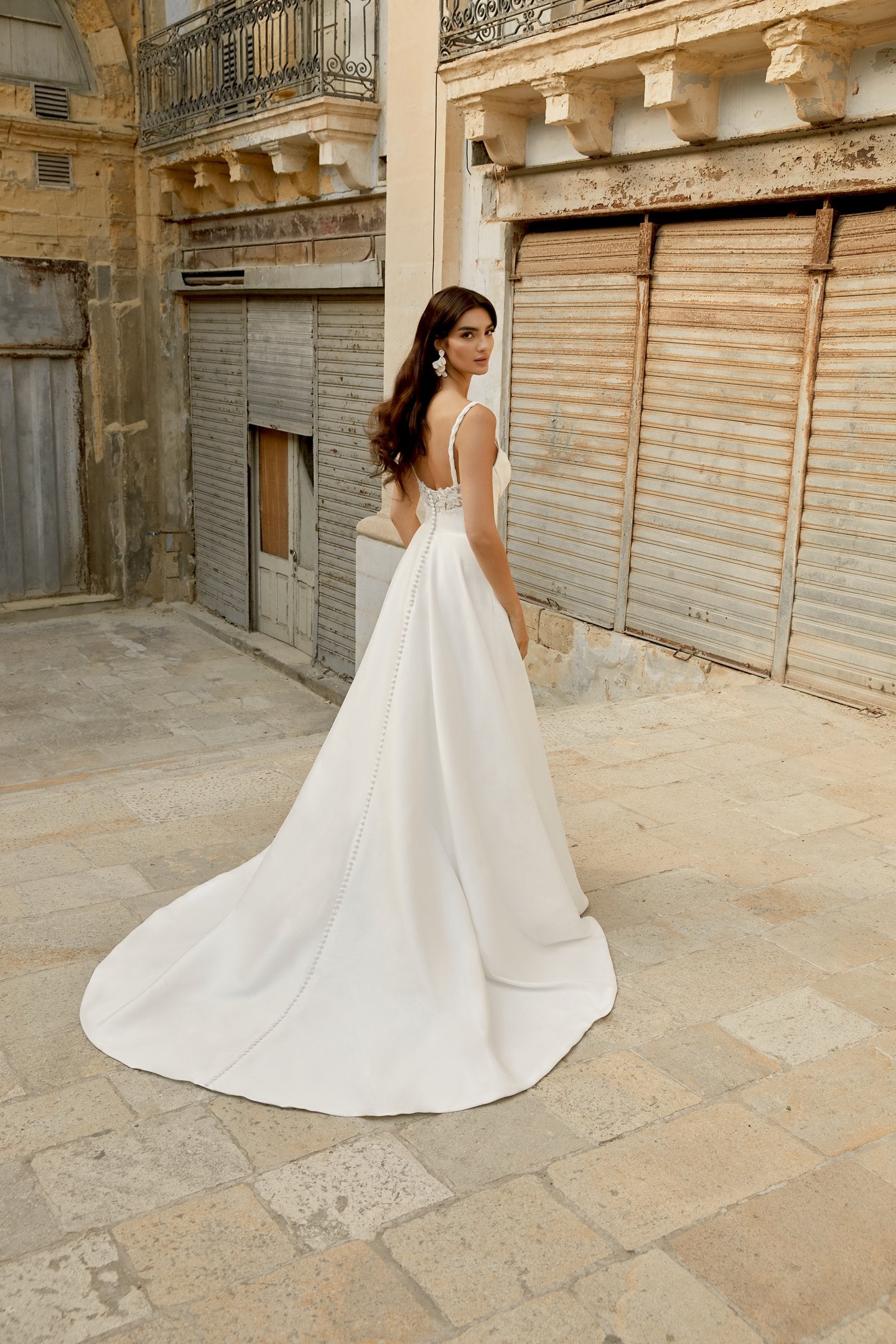 Mikado A-Line Gown with Sweetheart Neckline and Illusion Back Details