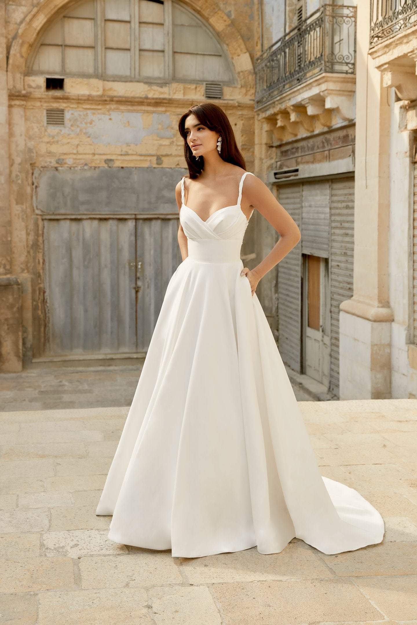 Mikado A-Line Gown with Sweetheart Neckline and Illusion Back Details