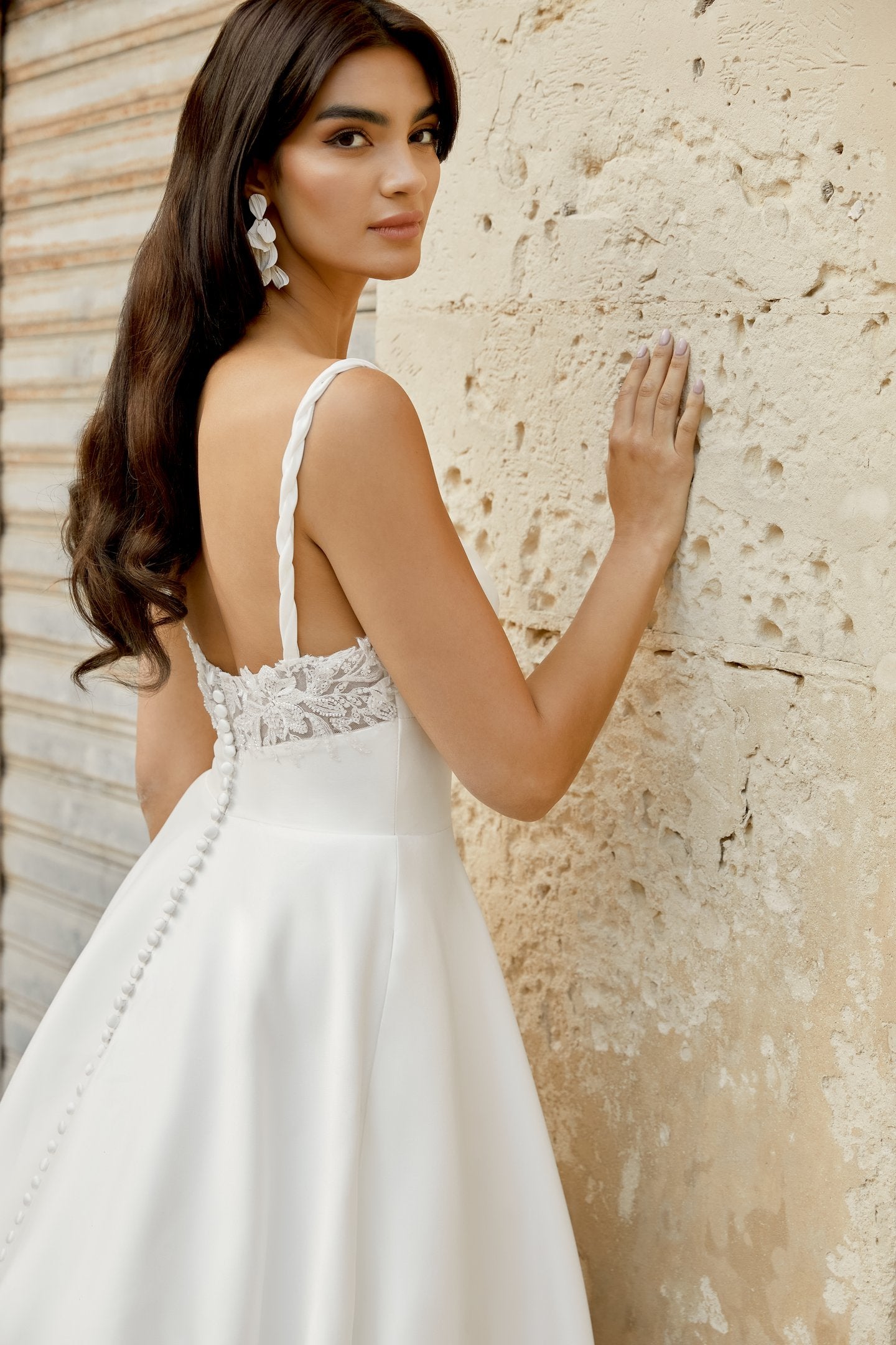 Mikado A-Line Gown with Sweetheart Neckline and Illusion Back Details
