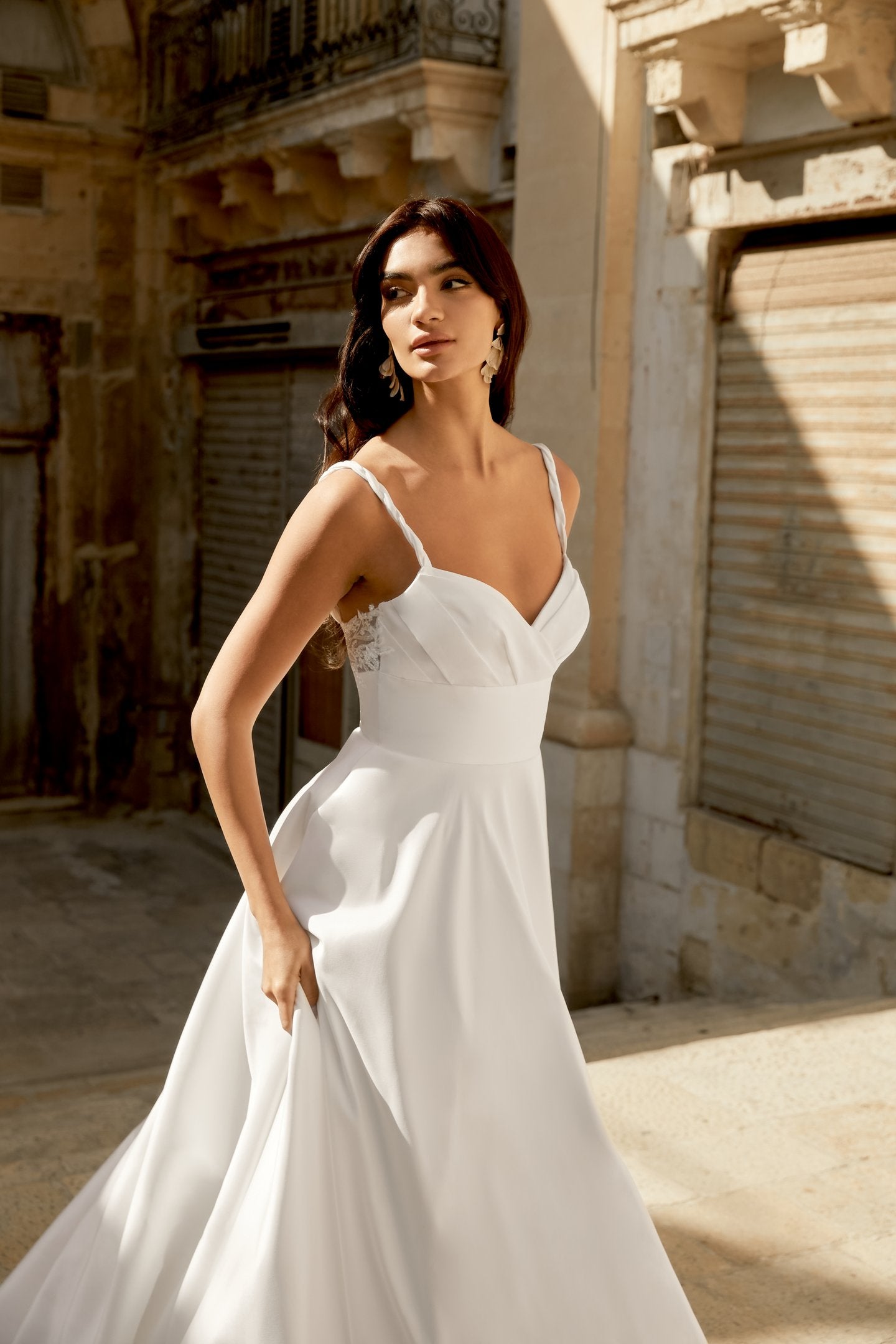 Mikado A-Line Gown with Sweetheart Neckline and Illusion Back Details