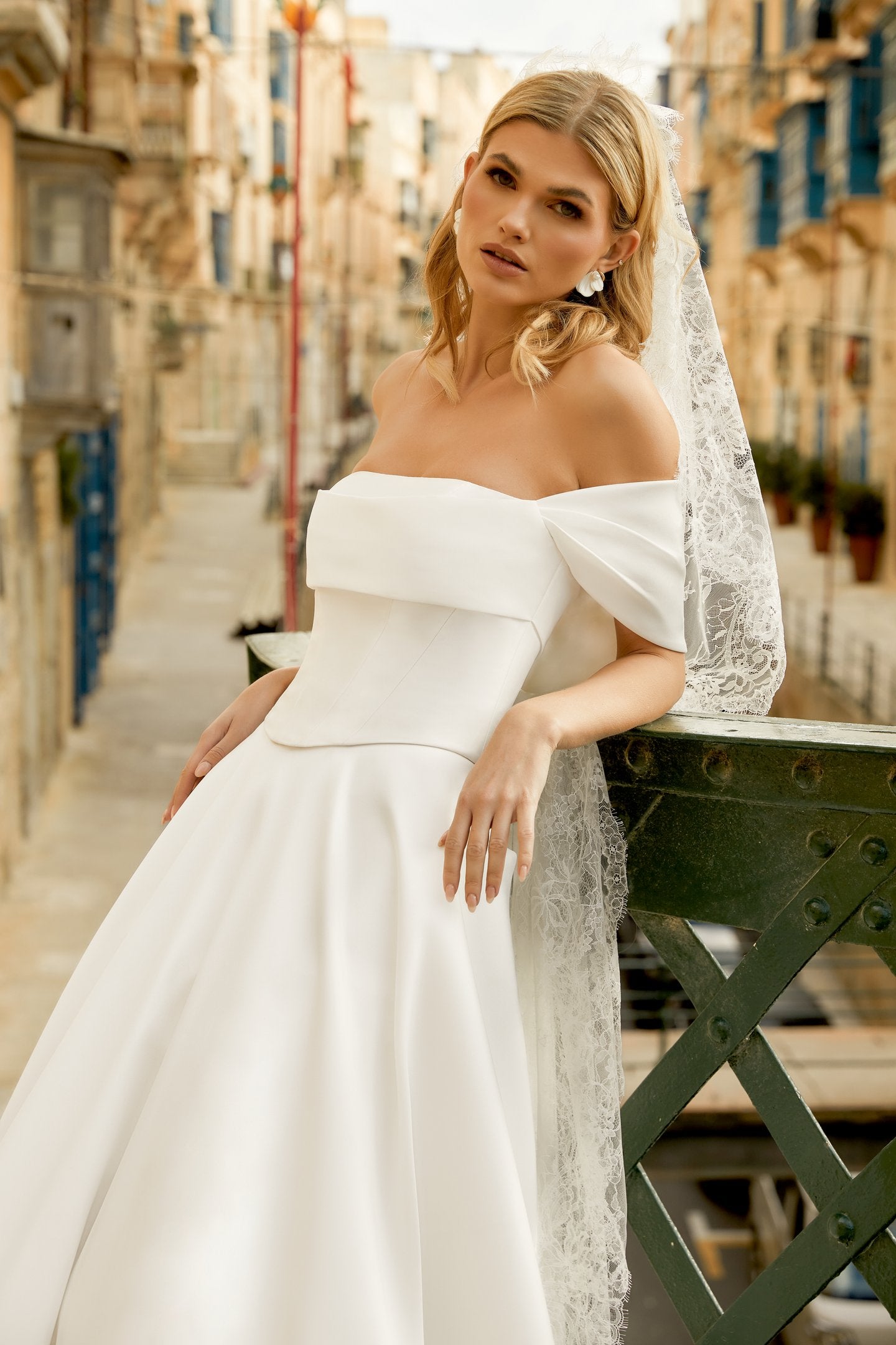 Mikado Strapless Corseted Bodice with A-Line Skirt
