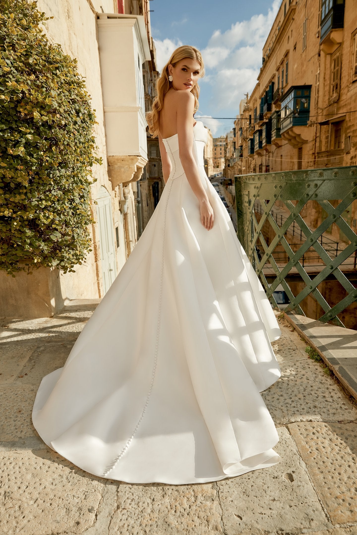 Mikado Strapless Corseted Bodice with A-Line Skirt