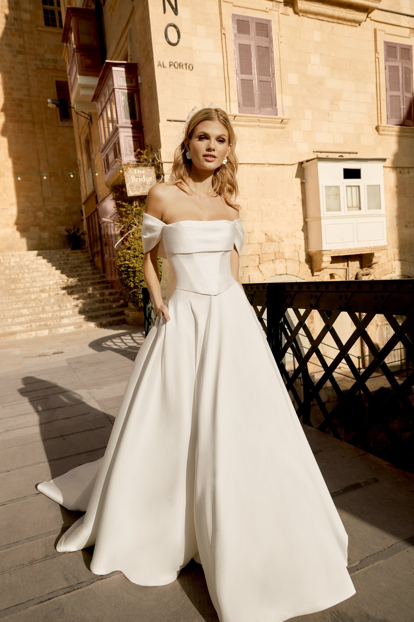 Mikado Strapless Corseted Bodice with A-Line Skirt