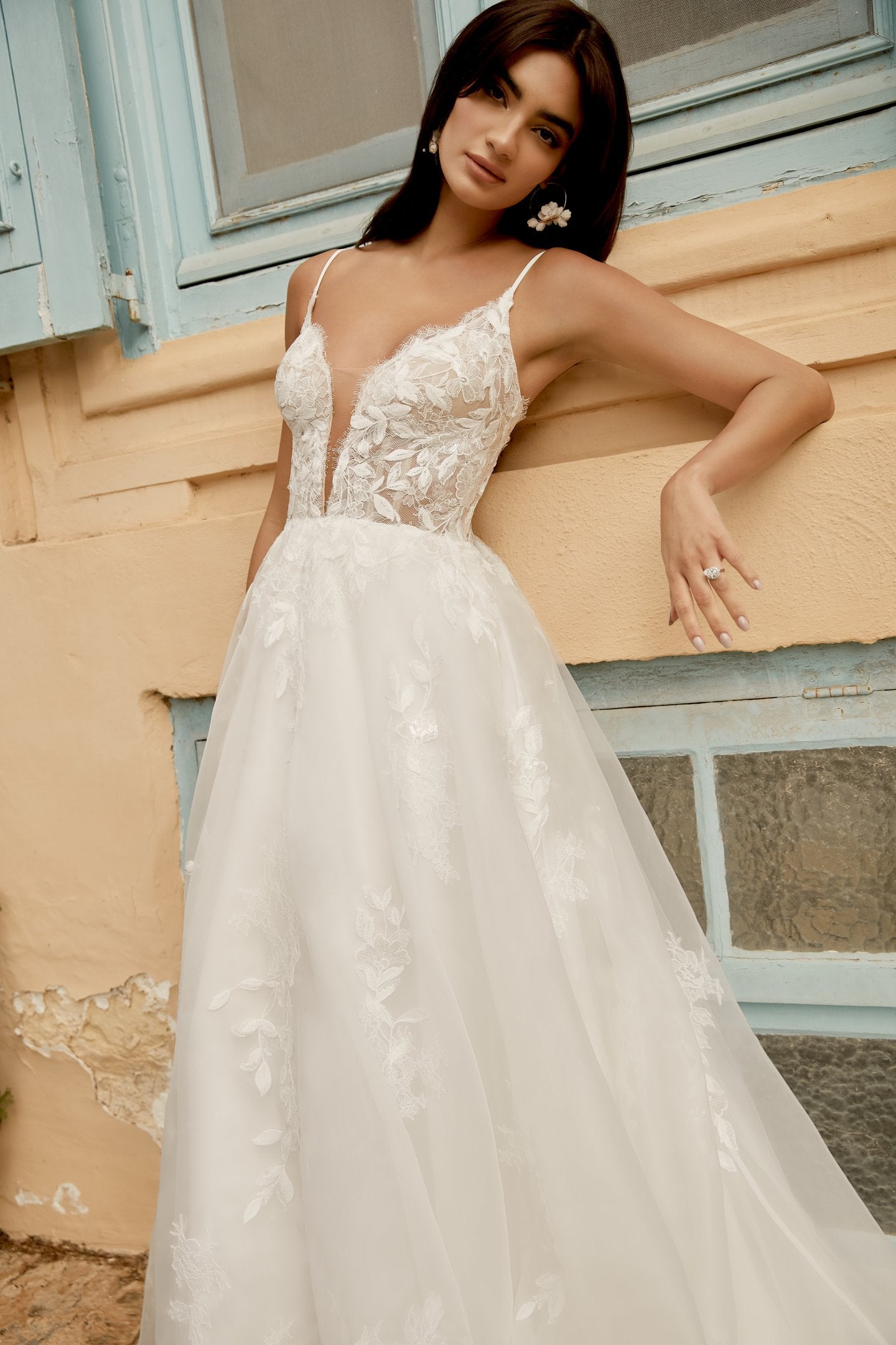Organza A-Line Gown Adorned with Sequin Embroidered Lace
