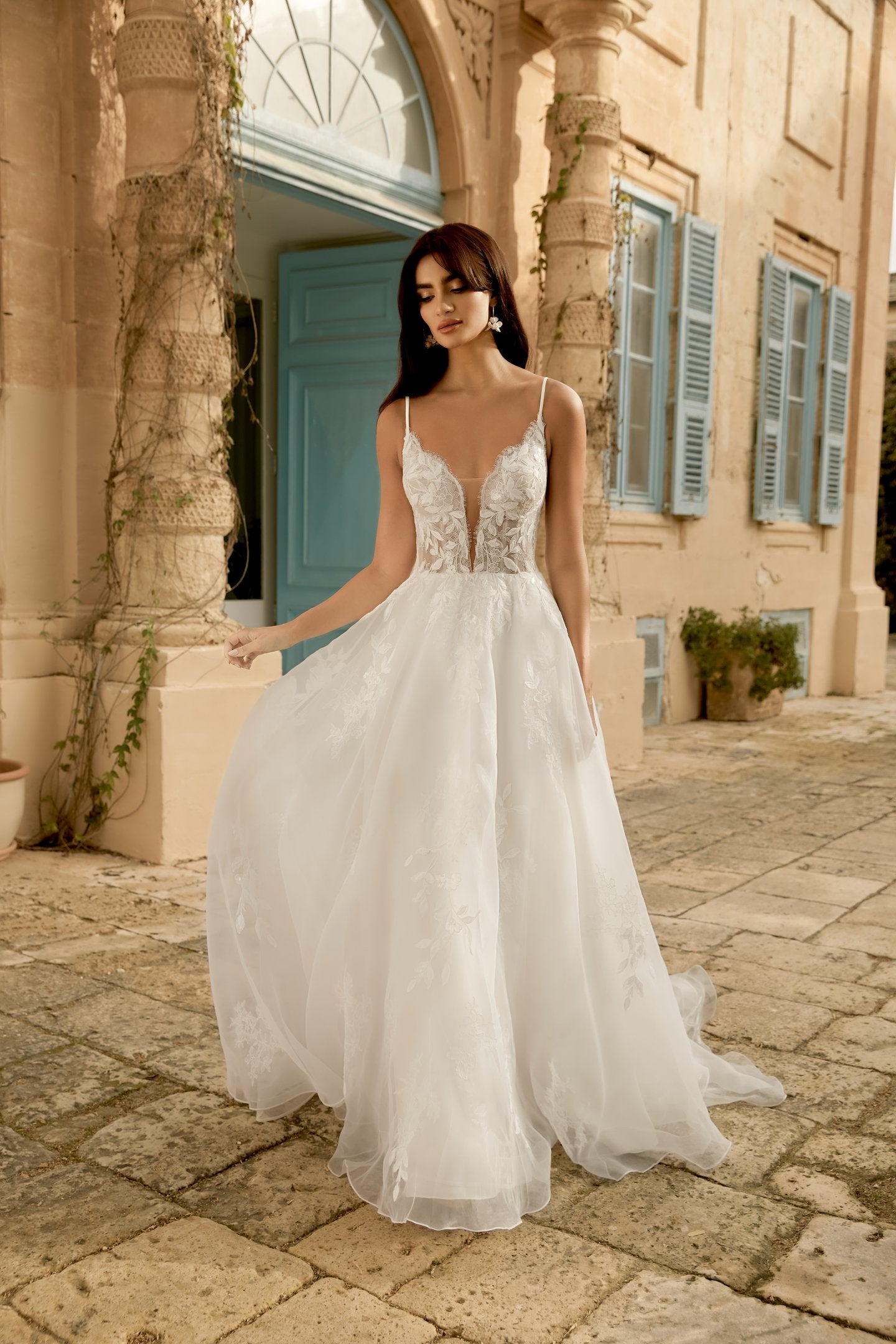 Organza A-Line Gown Adorned with Sequin Embroidered Lace