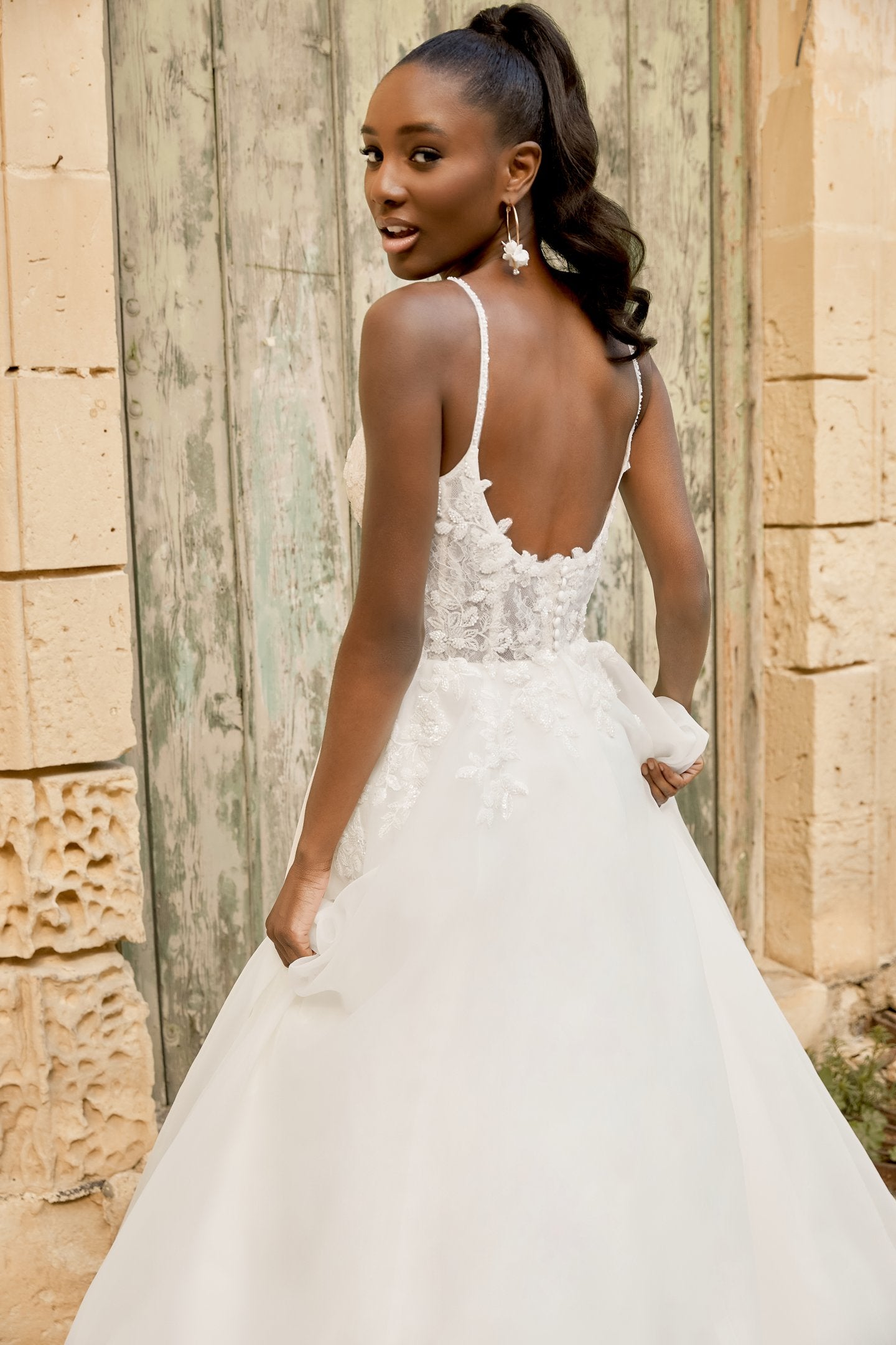 Organza A-Line Gown with Scoop Neckline and Beaded Spaghetti Straps
