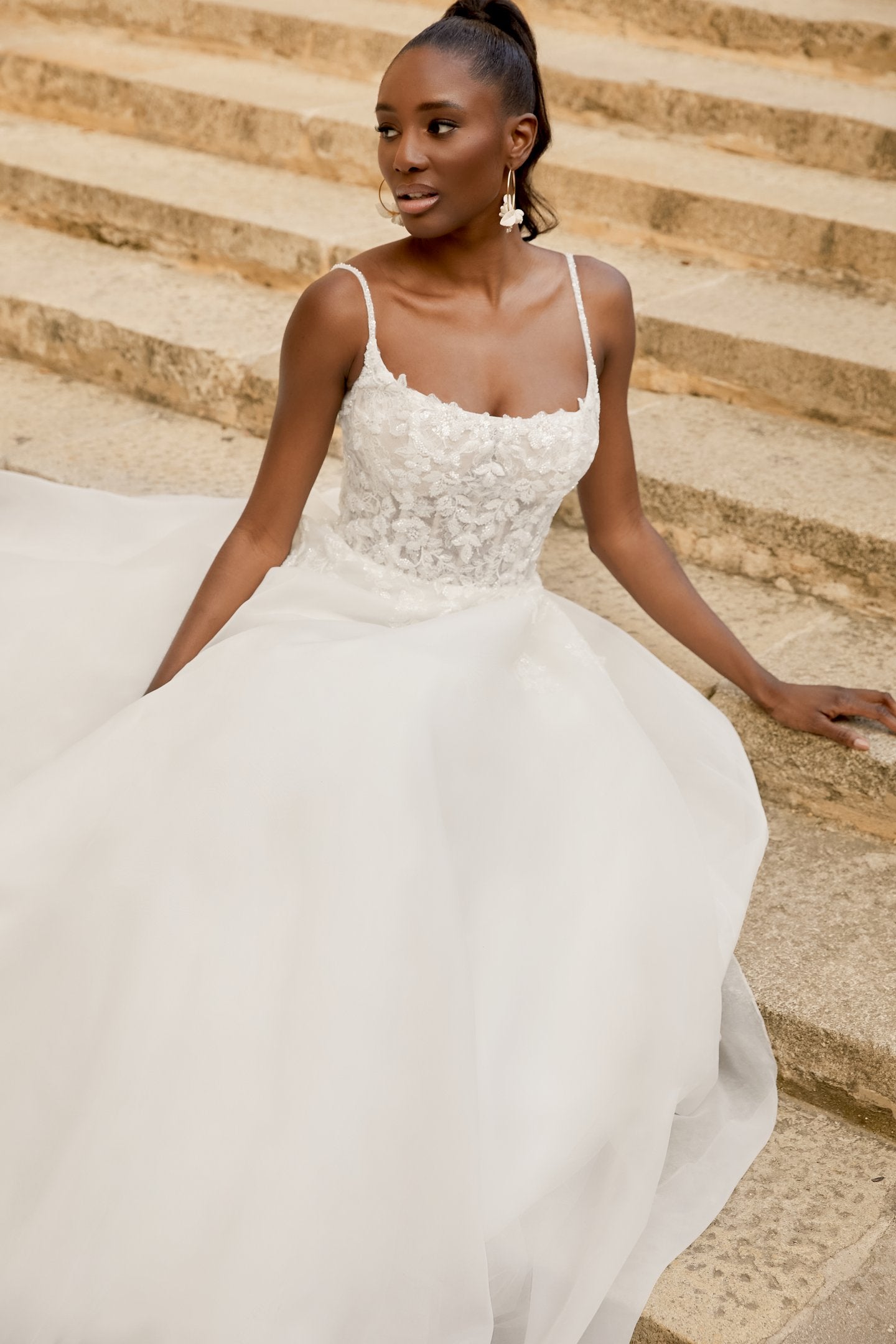 Organza A-Line Gown with Scoop Neckline and Beaded Spaghetti Straps