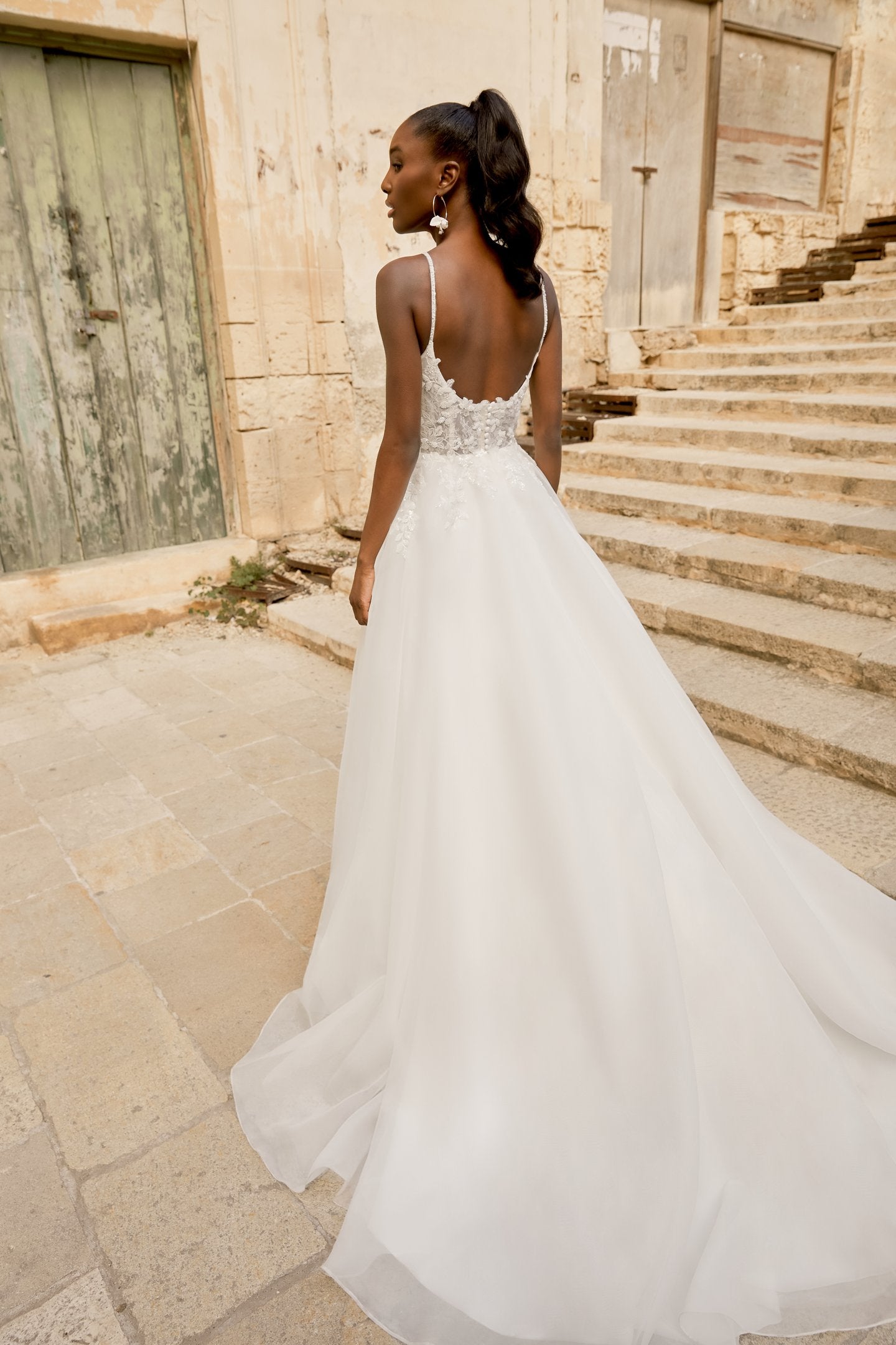 Organza A-Line Gown with Scoop Neckline and Beaded Spaghetti Straps