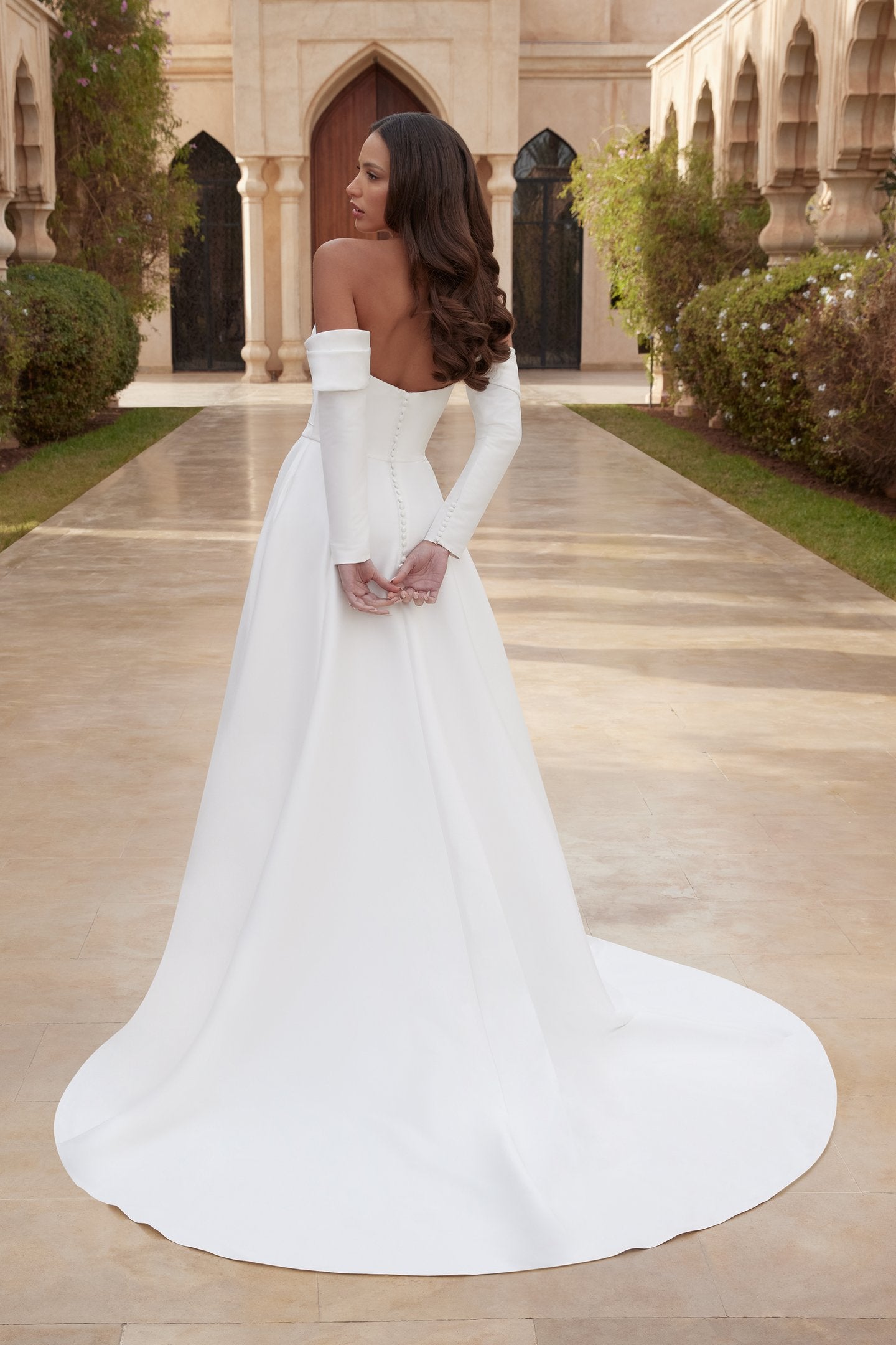 Strapless Stretch Mikado A-Line with Draped Straight Neckline