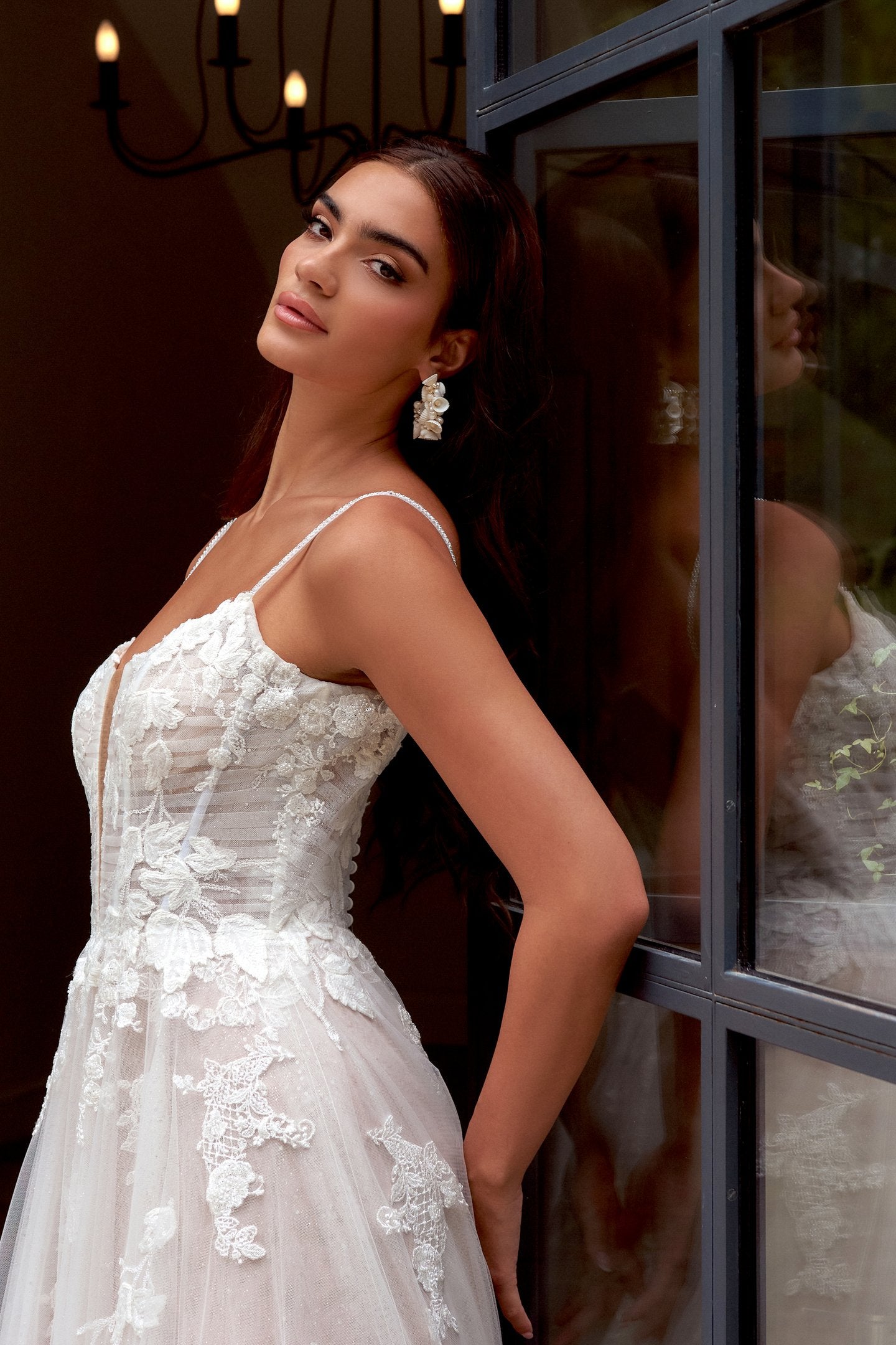 Tulle A-Line with Notch Neckline and Chiffon Appliqués