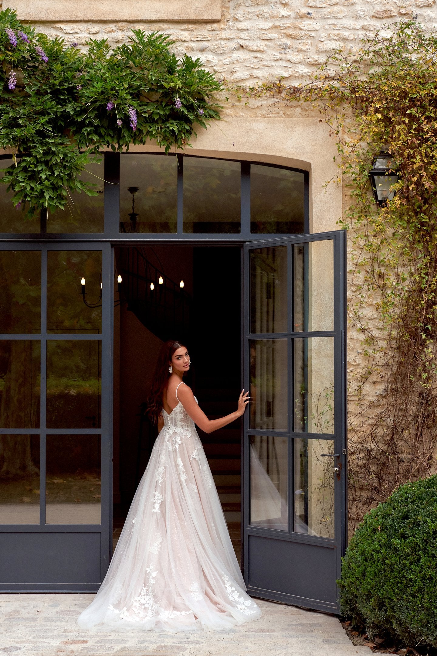 Tulle A-Line with Notch Neckline and Chiffon Appliqués