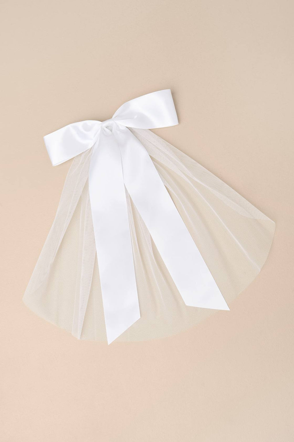 Ellia White Satin Tulle Layered Bow Hair Barrette