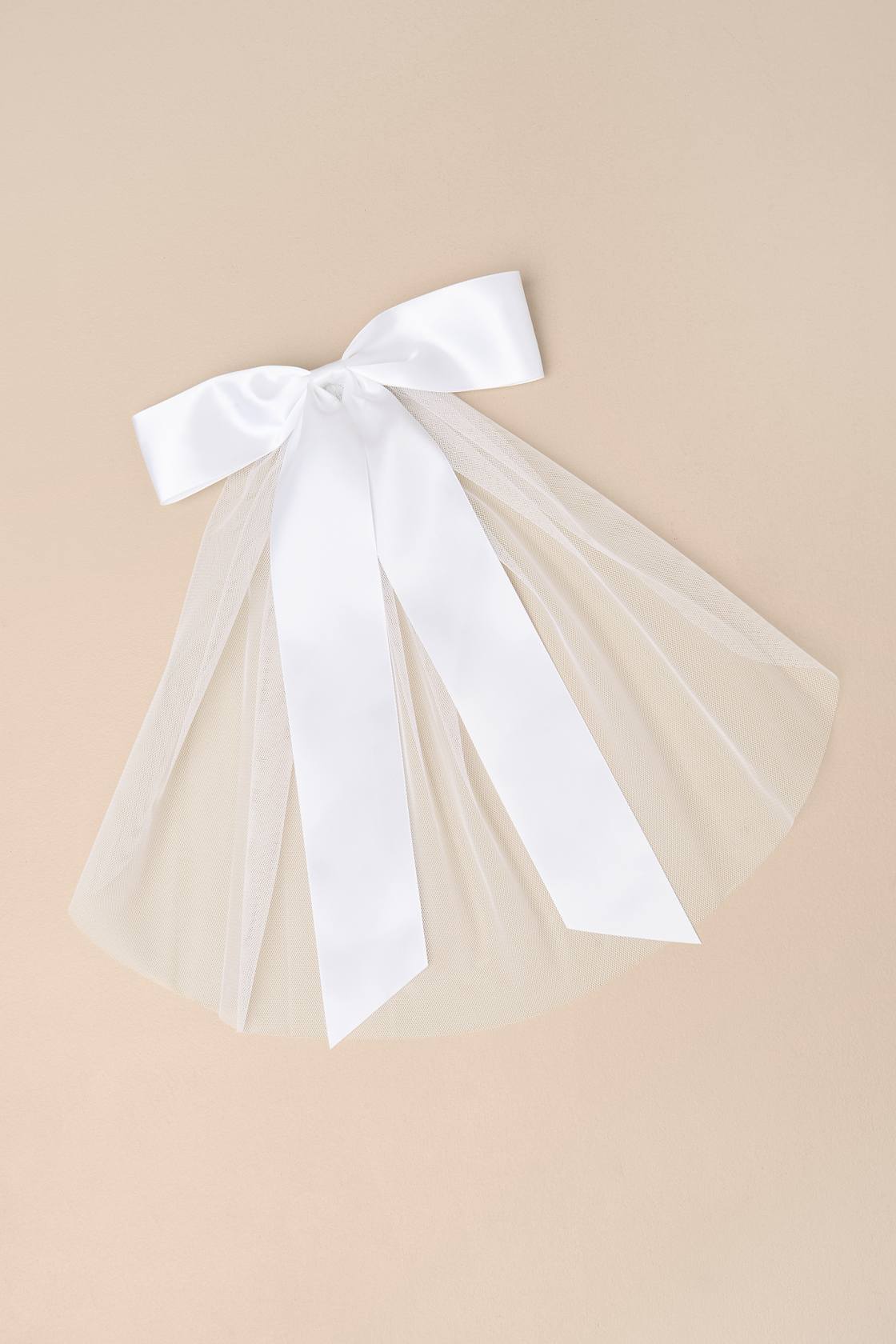 Ellia White Satin Tulle Layered Bow Hair Barrette