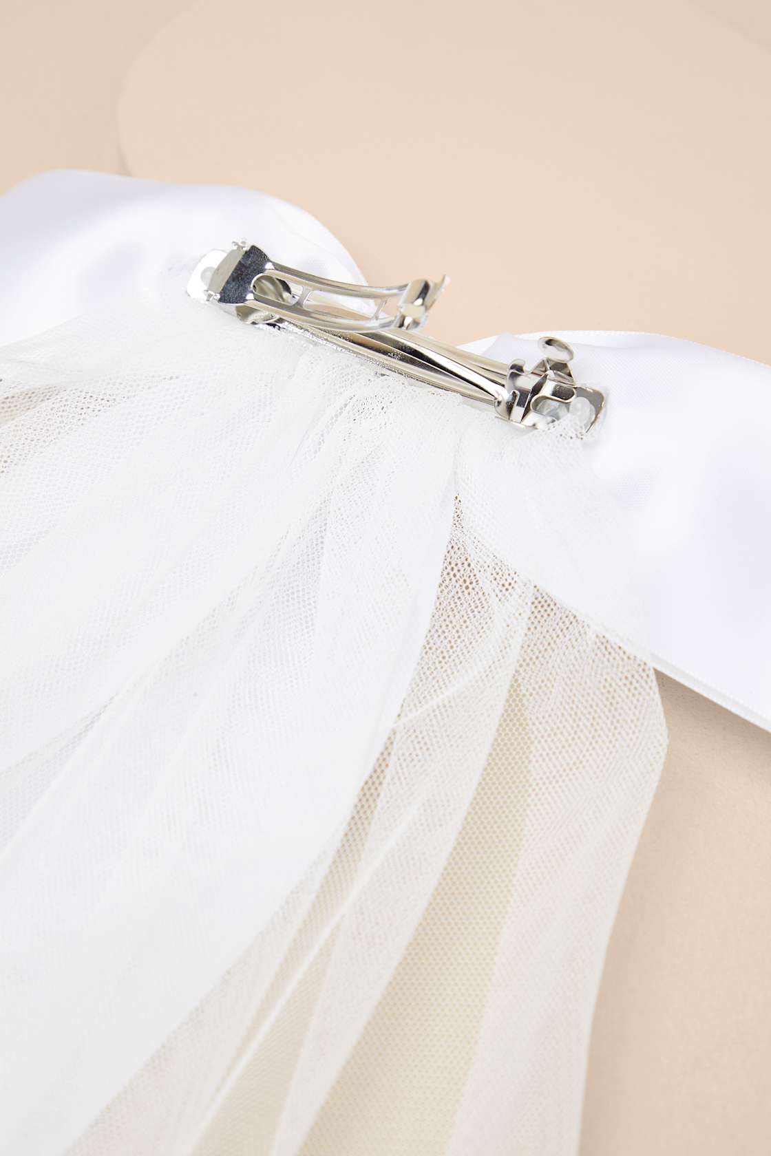 Ellia White Satin Tulle Layered Bow Hair Barrette