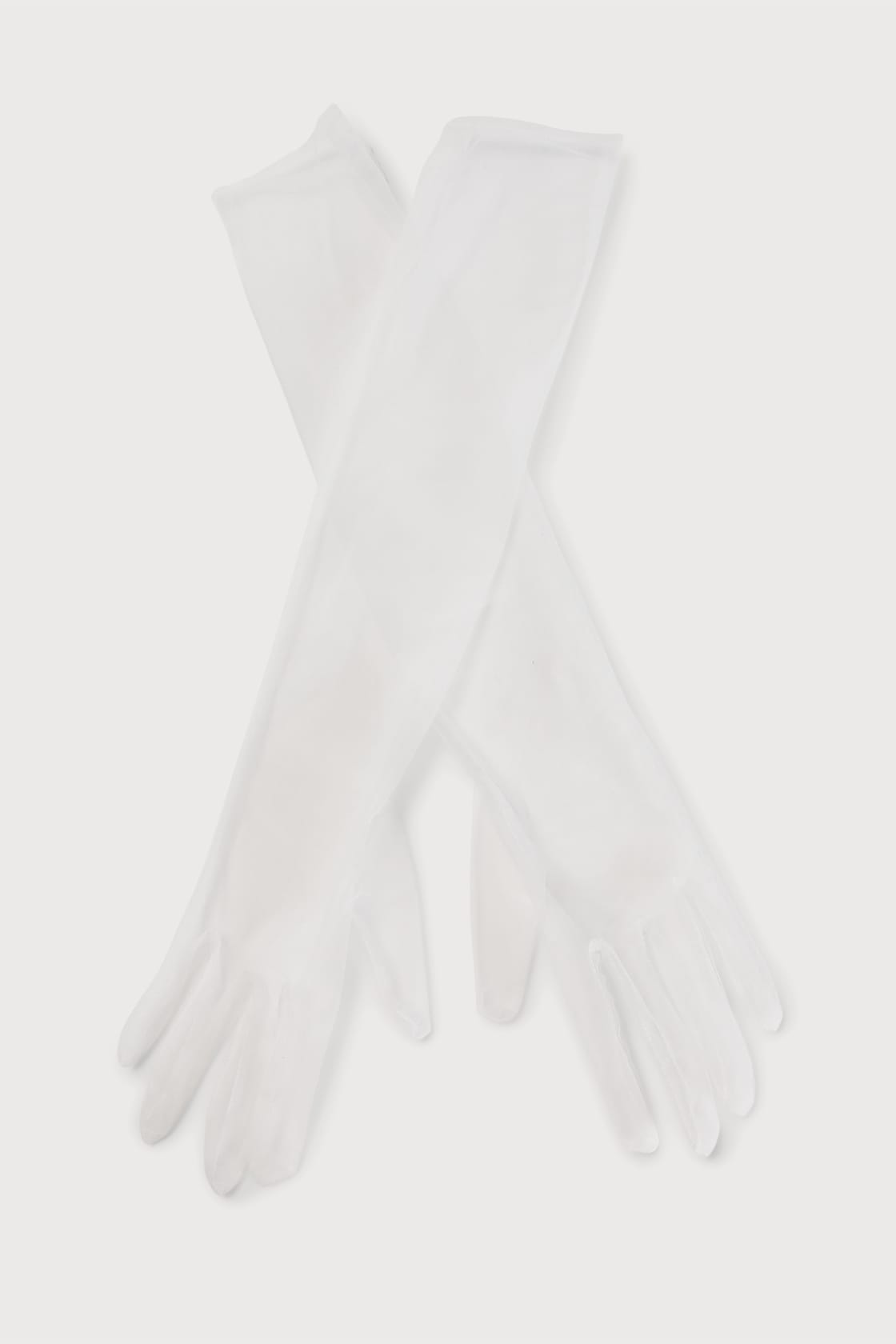 Loving Touch White Sheer Tulle Elbow-Length Gloves