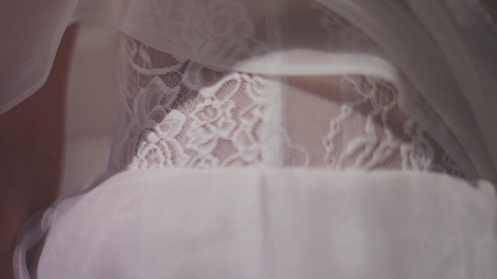 Organza A-Line Gown with Lightly Pleated Off-The-Shoulder Neckline