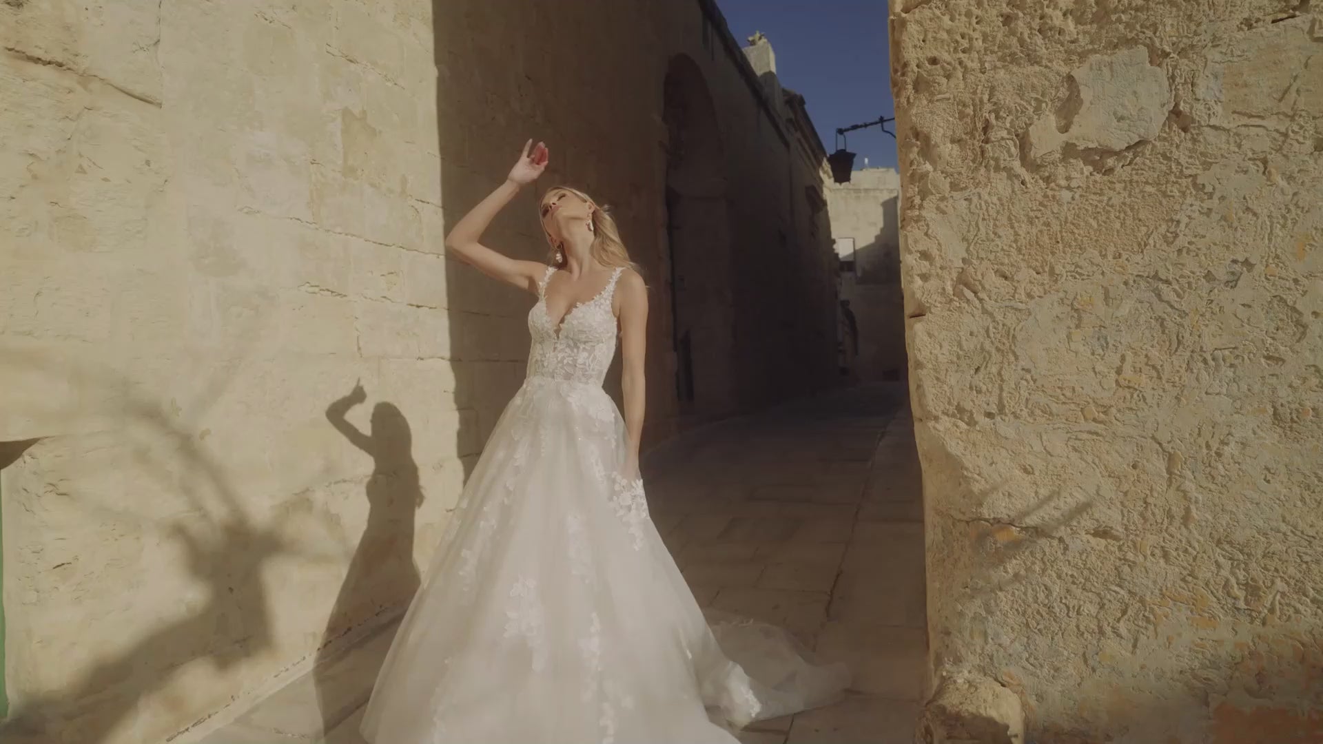 Tulle A-Line Gown with Sequin Lace Appliqués on Bodice and Skirt