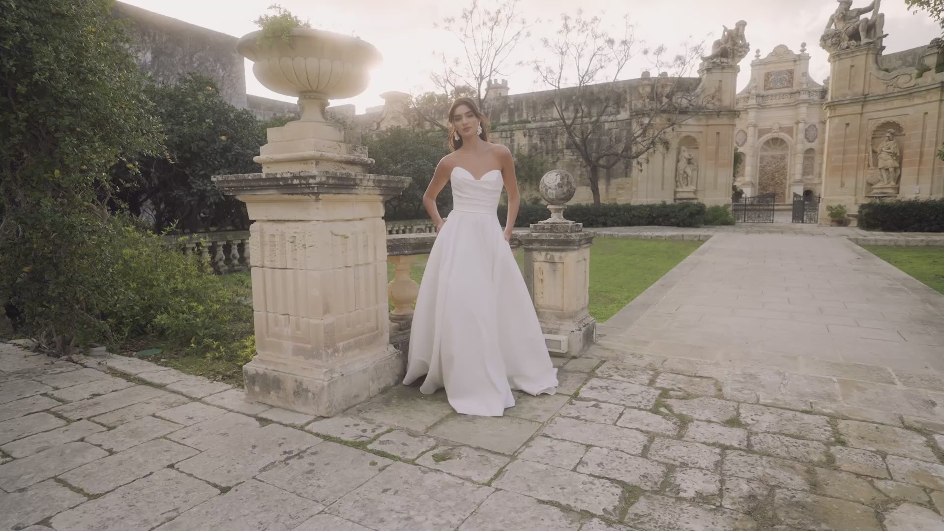 Mikado A-Line Gown with Plunging Sweetheart Neckline with Cowl Detail