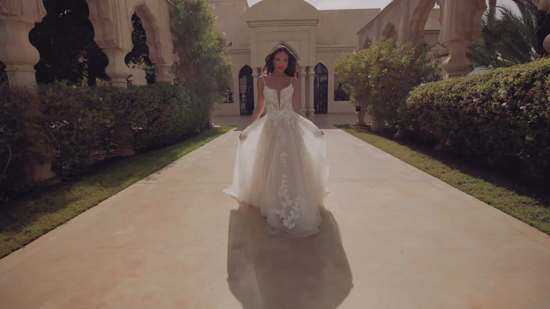Tulle A-Line with Notch Neckline and Chiffon Appliqués
