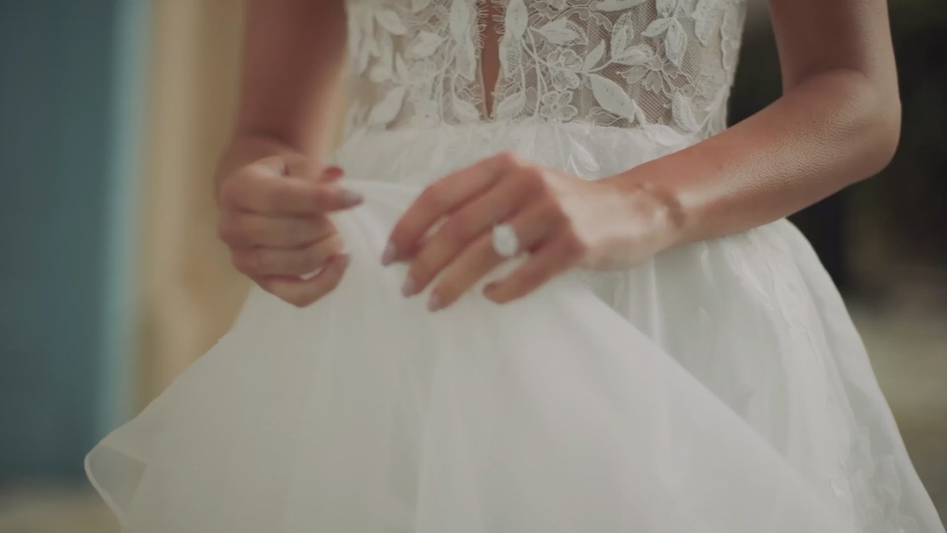 Organza A-Line Gown Adorned with Sequin Embroidered Lace