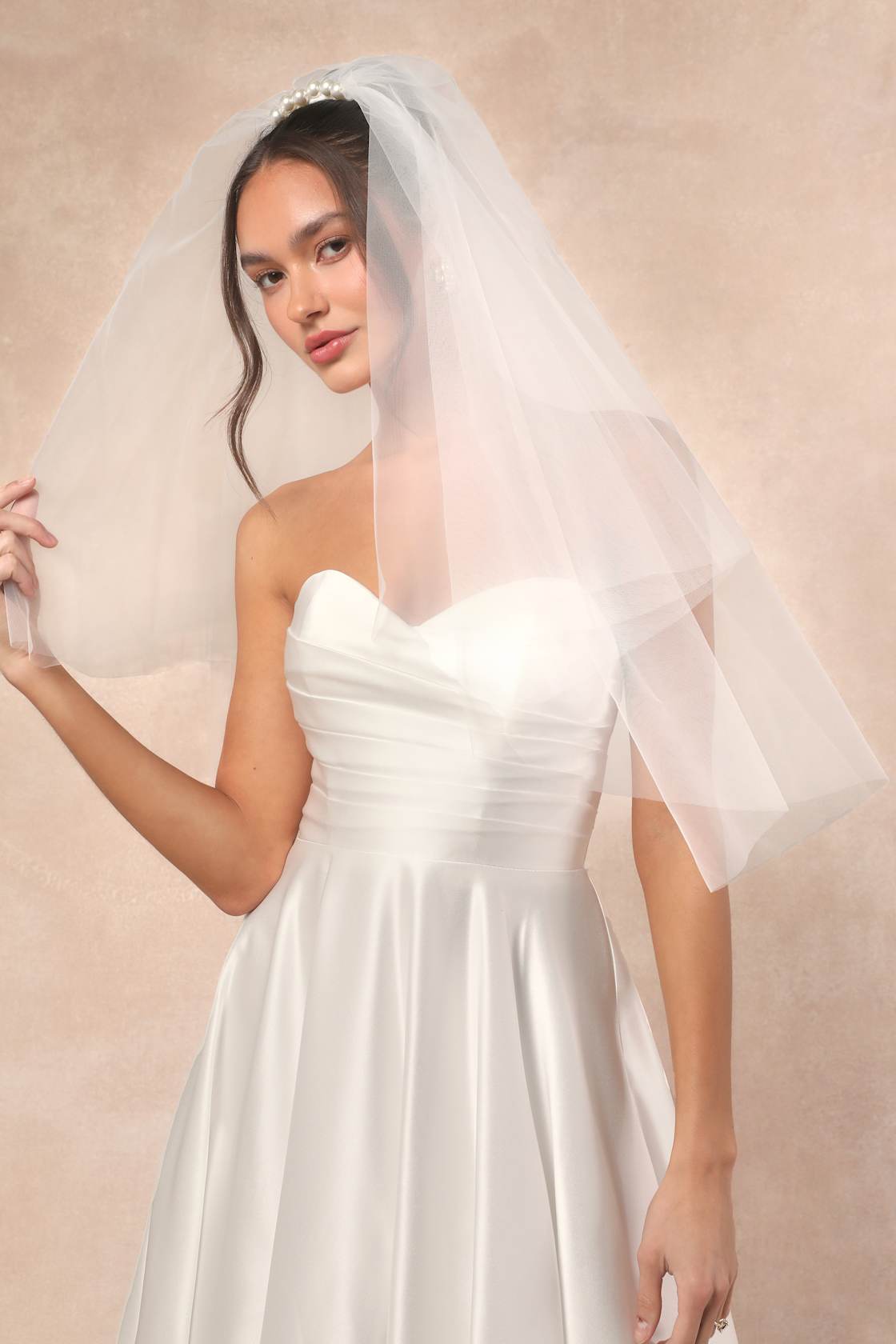 Unconditional White Tulle Pearl Layered Veil