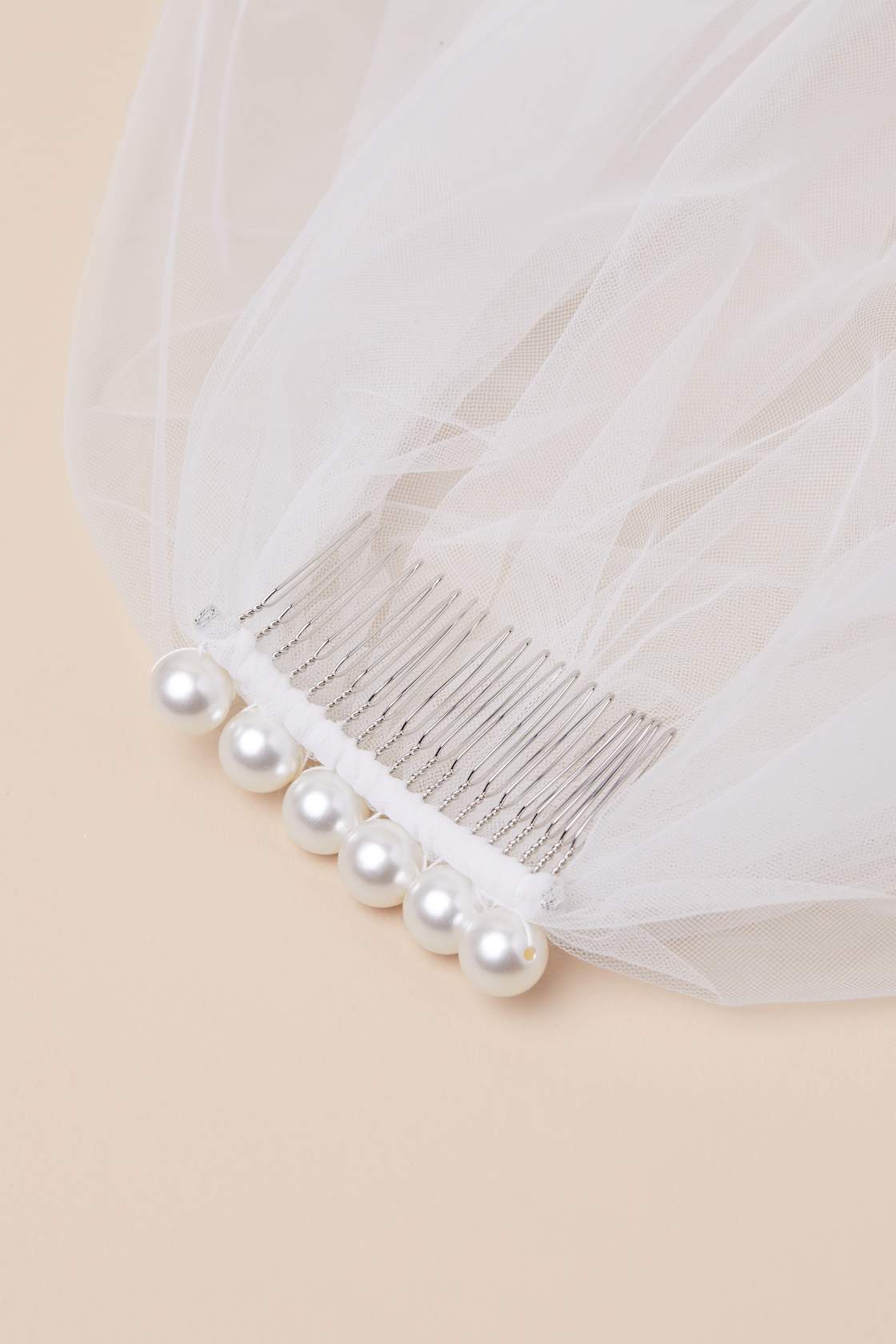 Unconditional White Tulle Pearl Layered Veil